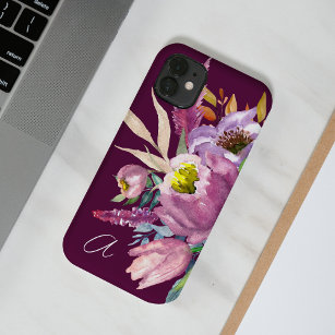 Bold Monogrammed Purple Wine Garden Floral  Case-Mate iPhone 14 Case