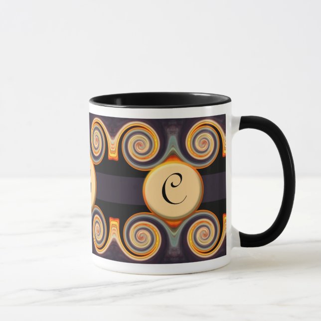 Bold Monogrammed Sunset Swirl Art Mug (Right)