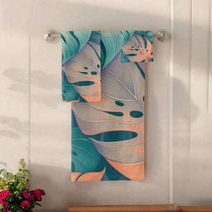 Bold Monstera Pattern Tropical Leaf Summer Spring Bath Towel Set