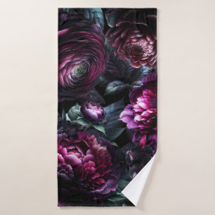 Bold Moody Flowers Black Enchanted Floral Garden Bath Towel Set