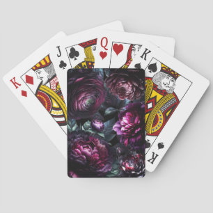 Bold Moody Flowers Black Enchanted Floral Garden Playing Cards