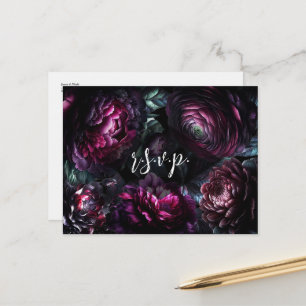 Bold Moody Flowers Enchanted Floral Wedding RSVP Announcement Postcard
