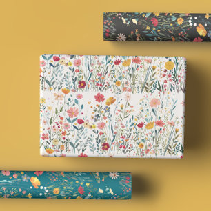 Bold Moody Romantic Colourful Wildflower Garden Wrapping Paper Sheet