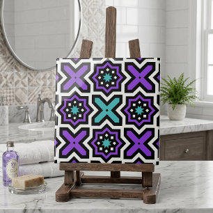 Bold Moroccan Geometric Purple Teal Mosaic Pattern Tile
