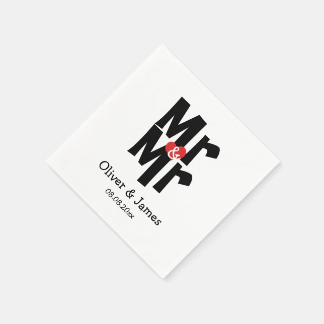 Bold Mr and Mr Suit Modern Gay Wedding Napkin (Corner)