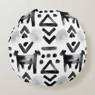 Bold Mud Cloth – Black & White Pattern Round Pillow