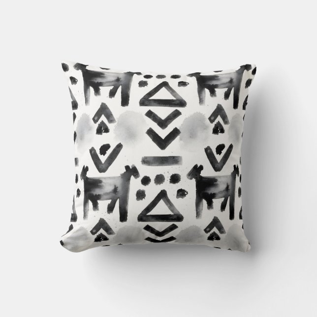 Bold Mud Cloth – Black & White Pattern Throw Pillow (Front)