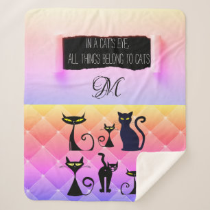Bold Multicolored  Modern Retro Cat Lover Sherpa Blanket