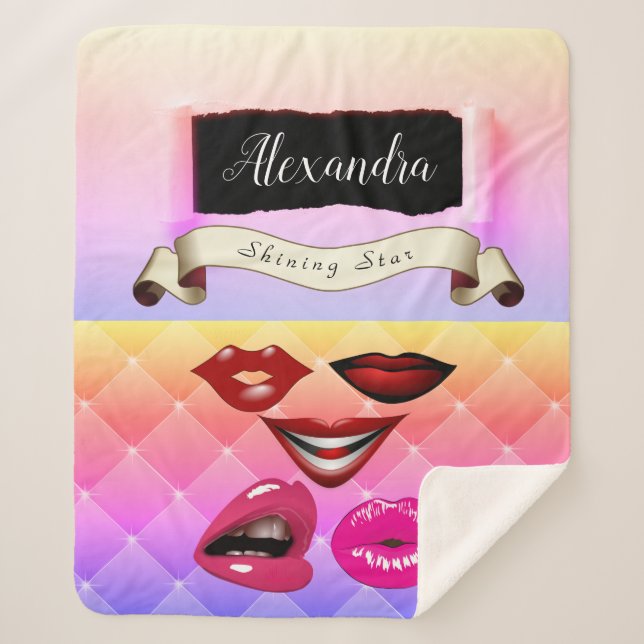 Bold Multicolored  Modern Retro Pop Collage Sherpa Blanket (Front)