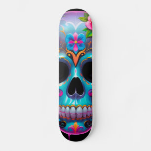 Bold Multicolored Sugar Skull Skateboard