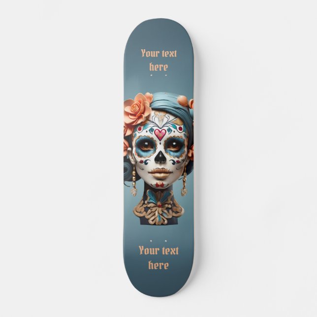 Bold Multicolored Sugar Skull  Skateboard (Front)