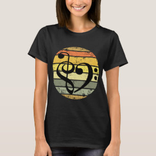 Bold Musical Heart Over Retro Sunset Color Bands T-Shirt