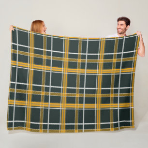 Bold Mustard Green Plaid Aesthetic Fleece Blanket
