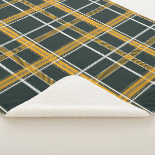 Bold Mustard Green Plaid Aesthetic Sherpa Blanket