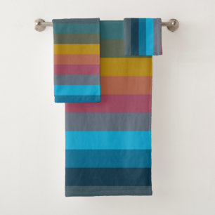 Bold Mustard & Teal Retro Stripes Bath Towel Set