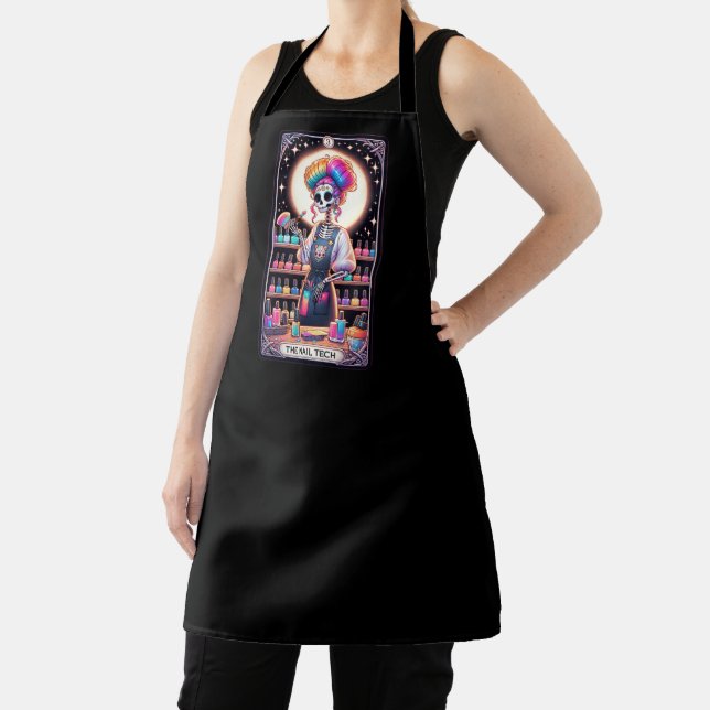 Bold Nail Tech Tarot Card Black Business Apron (Insitu)