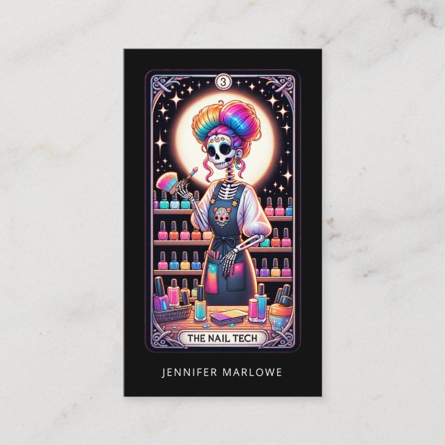 Bold Nail Tech Tarot Card Black Business Card (Front)