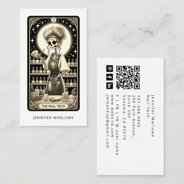 Bold Nail Tech Tarot Card Business Card (Front/Back)