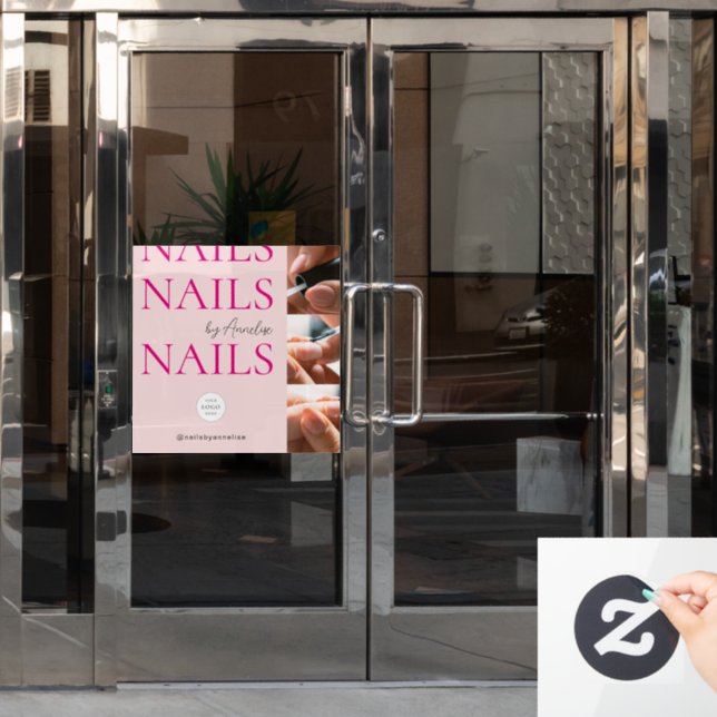 Bold Nails Blush Pink Logo Photo Makeup Studio  Window Cling (Office Door)