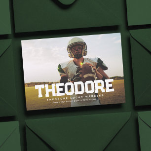 Bold name graduate athlete photo graduation invitation