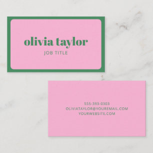 Bold Name Pink and Green Preppy Small Business Card