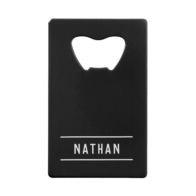 Bold Name | Simple Black Credit Card Bottle Opener (Front)