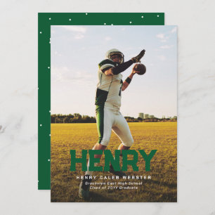 Bold name simple sporty green photo graduation invitation
