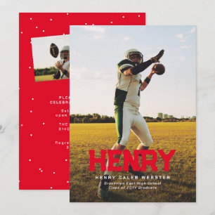 Bold name simple sporty red photo graduation invitation