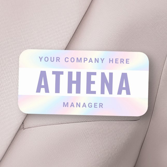 Bold name, title and company pastel rainbow purple name tag (Bold name, title and company pastel rainbow purple name tag)