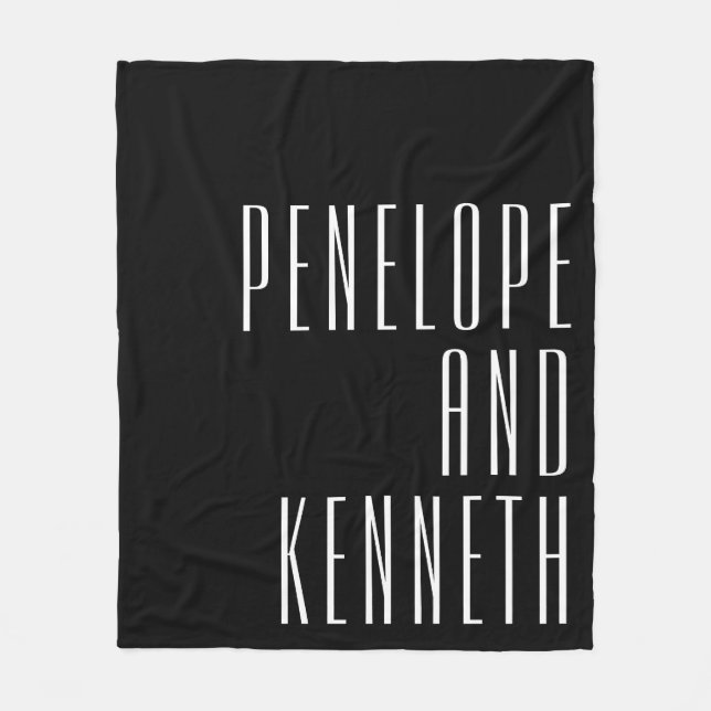 Bold Names Retro Typography Black White Wedding Fleece Blanket (Front)