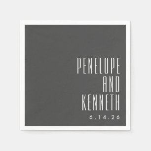 Bold Names Retro Typography Black White Wedding Napkin