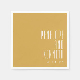 Bold Names Retro Typography Yellow Wedding Napkin
