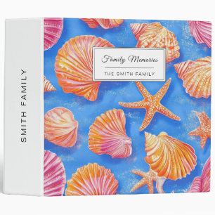 Bold Nautical Shell Starfish Orange Magenta Blue Binder
