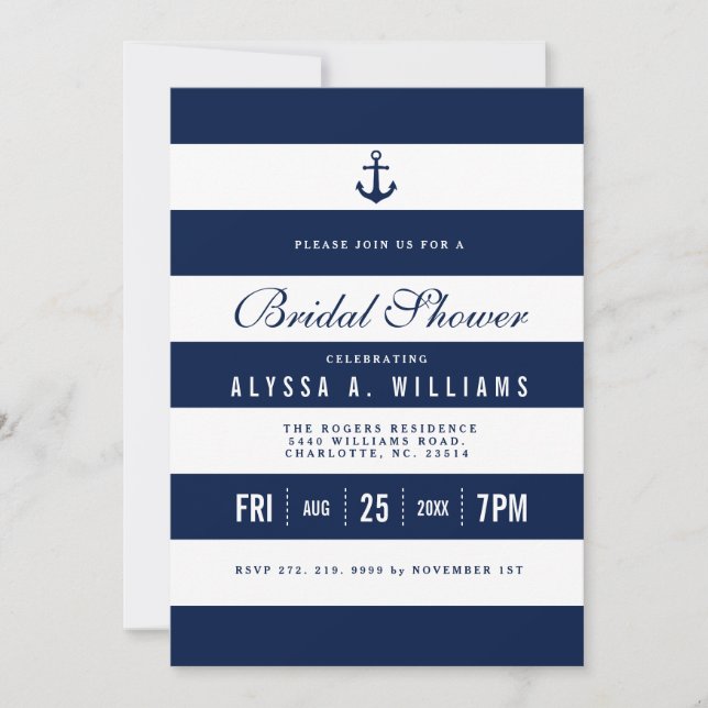 Bold Nautical Theme Bridal Shower Invitation (Front)