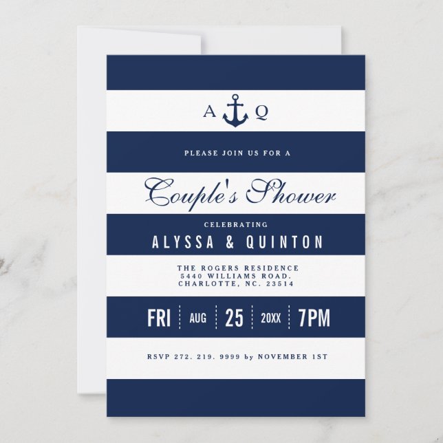 Bold Nautical Theme Couples Shower Invitation (Front)