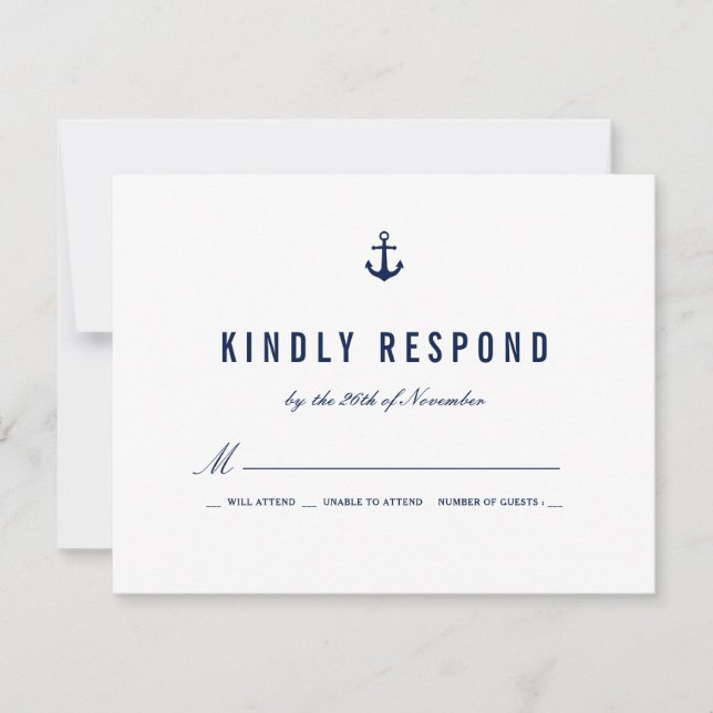 Bold Nautical Theme Navy Stripes RSVP Card (Front)