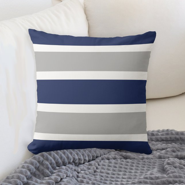 Bold Navy Blue and Grey Stripes Design Throw Pillow (Creator Uploaded)