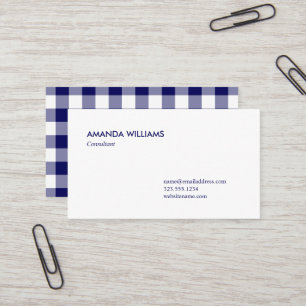 Bold Navy Blue and White Buffalo Plaid Pattern Business Card
