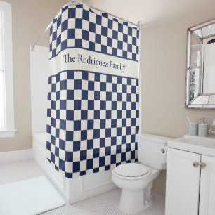 Bold Navy Blue Cream Chequered Pattern with Name