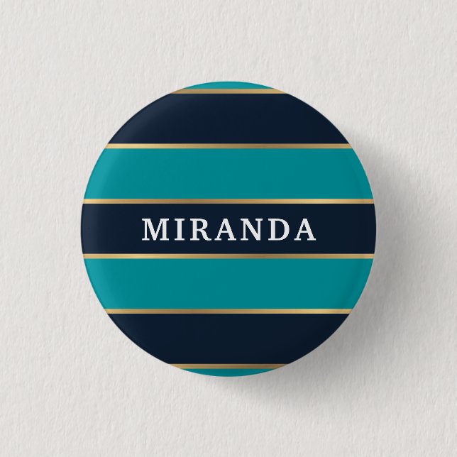 Bold Navy Blue Gold Stripe Pattern 1 Inch Round Button (Front)