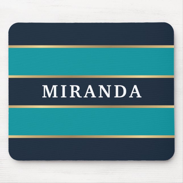 Bold Navy Blue Gold Stripe Pattern Mouse Pad (Front)
