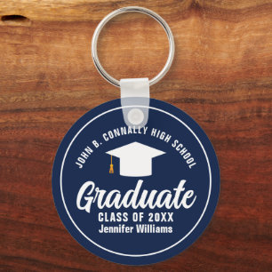 Bold Navy Blue Graduation Custom 2025 Graduate Keychain