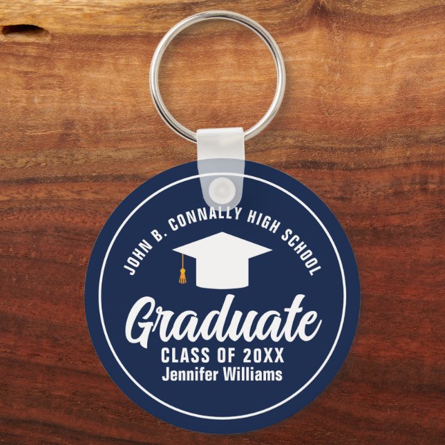 Bold Navy Blue Graduation Custom 2025 Graduate Keychain (Front)