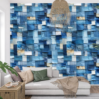 Bold navy blue indigo collage paper texture wallpaper