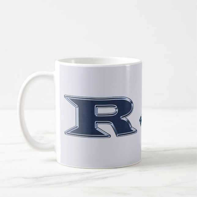 Bold Navy Blue Letter R Initial Monogram Coffee Mug (Left)