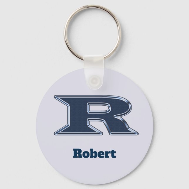 Bold Navy Blue Letter R Initial Monogram Keychain (Front)