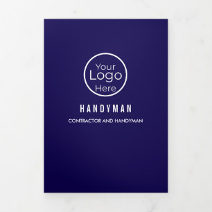 Bold Navy Blue Professional Handyman Services Tri-Fold Card