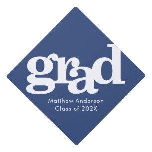 Bold navy blue simple modern graphic typography graduation cap topper