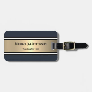 Bold Navy Dark Blue Gold Stripe Black White Accent Luggage Tag