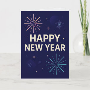 Bold Navy Gold 2026 Celebration Fireworks Holiday Card
